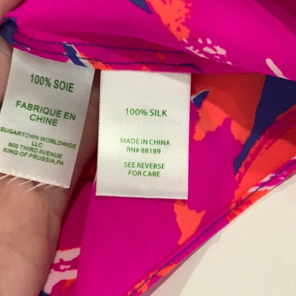 Lily Pulitzer Silk Flamingo One Shoulder Blouse C4 - Picture 8 of 11